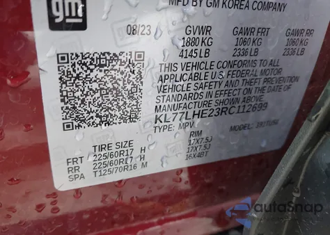 2024 Chevrolet Trax Fwd Lt from USA, damaged, VIN KL77LHE23RC112699